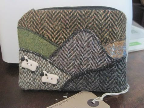 Tweed Accessories, Patch Adams, Tartan Cushions, Landscape Collage, Home To Roost, Harris Tweed Fabric, Tweed Bag, Vintage Doily, Knitting Stitches Tutorial