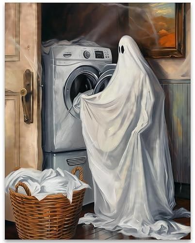 Amazon.com: Laundry Day Ghost Painting 11x14 Unframed Poster-Funny Dark Academia Decor for Laundry Rooms & Bathrooms-Gothic Aesthetics, Humor, and Quirky Halloween Art-Spooky Home Decor with Chic & Eclectic Vibes : Handmade Products Gothic Laundry Room, Ghost Painting, Spooky Home Decor, Academia Decor, Dark Academia Decor, Laundry Room Bathroom, Laundry Day, Laundry Rooms, Bathroom Humor