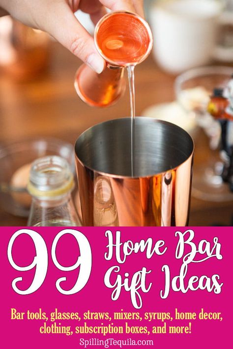 Buying gifts for the cocktail enthusiasts in your life is easier than ever with our comprehensive gift guide. Check out these recommendations for bar tools, glasses, mixers, alcohol, bar decor, subscription boxes and more! Gifts For A Bar, Home Bar Gift Ideas, Stock The Bar Gift Ideas, Bar Accessories Ideas, Bar Gifts For Men, Bar Gift Ideas, Mixology Gifts, Alcohol Mixers, Home Bartender