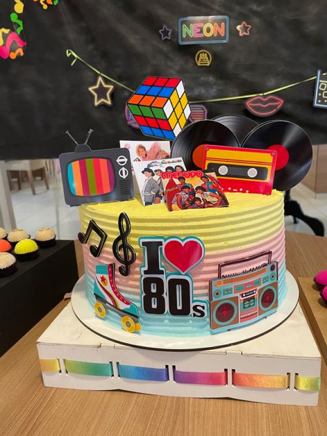 80s Theme Cake Ideas, 1980s Cake 80s Theme, Retro Cake 80's, 90s Cake Ideas, 70s Theme Cake, 80s Theme Cake, 1980s Cake, 80s Cake, 80 Birthday Cake