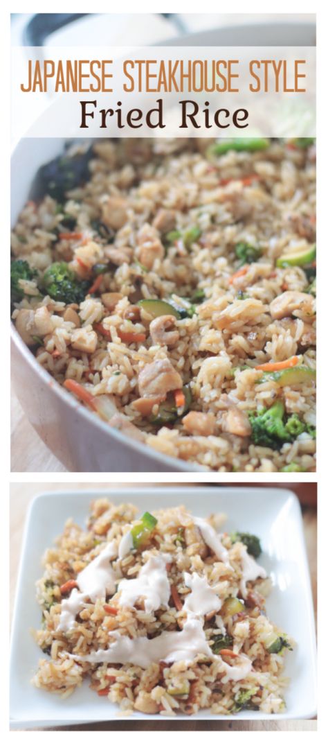 All your favorite flavors of hibachi in one pan. Our Japanese steakhouse style fried rice is absolutely delicious, especially drizzled in our homemade yum yum sauce! Habachi Fried Rice, Japanese Fried Rice Recipe Hibachi, Fried Rice Recipe Hibachi, Habatchi Recipe, Japanese White Sauce, Fried Rice Video, Homemade Yum Yum Sauce, Hibachi Rice, Japanese Fried Rice