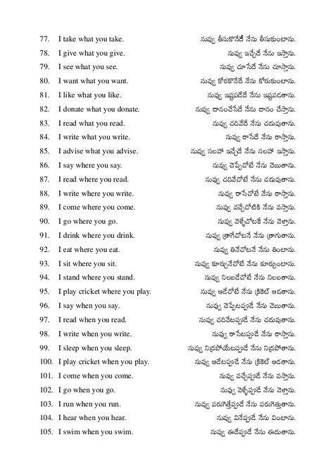 spoken english for telugu people 14 pages Telugu Learning, Hindi Activity, Speaking Activities English, English To Hindi, Telugu Language, Tenses Grammar, Basic English Sentences, Grammar English, Verbs List