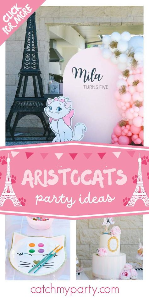 Don't miss this fabulous Marie-themed Aristocats birthday party! The birthday cake is gorgeous! See more party ideas and share yours at CatchMyParty.com Aristocrats Cake, Marie Birthday Party Aristocats, Marie Aristocats Birthday Party, Marie Cat Birthday Party, Marie Birthday Party, Aristocats Birthday Party, Aristocats Birthday, Birthday Kitten, Aristocats Party