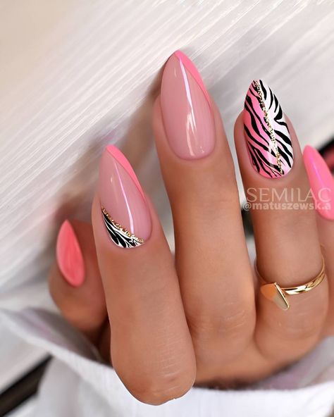 27 Hottest Zebra Print Nail Designs Right Now Zebra Print Nails, Zebra Nails, Summer Nail Art, Nail Art Designs Summer, Animal Print Nails, Pink Nail Designs, Pink Acrylic Nails, Chic Nails, Fancy Nails