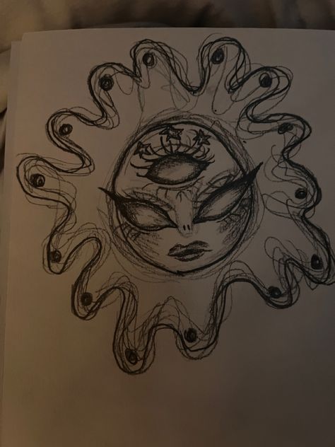 Indi Drawing Ideas, Inde Drawing Ideas, Sun Sketch Aesthetic, Creepy Sun Drawing, Trippy Sun Drawing, Simple Indie Drawings, Grunge Sketches Easy, Indie Drawings Easy, Hippy Sketches