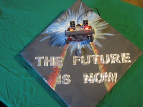 Back to the Future graduation cap. #GraduationCap #BackToTheFuture #NerdyGrad Back To The Future Graduation Cap, Nerdy Graduation Cap, Movie Graduation Cap, Grad Hats, Senior Year Things, High School Graduation Cap, Grad Hat, Diy Graduation Cap, Diy Graduation