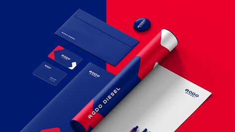 Rodo Diesel - Branding on Behance Logo Design Presentation, Blue Logo Design, Red And Blue Logo, Inmobiliaria Ideas, Identity Design Inspiration, Graphic Design Brochure, Visual Identity Design, Logo Branding Identity, Corporate Design