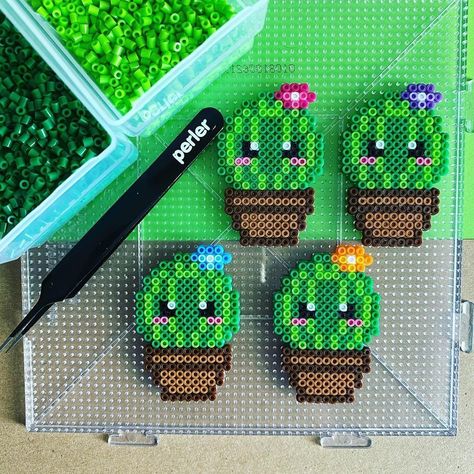 Cactus Perler Bead Pattern, Perler Bead Patterns Plants, Perler Beads Cactus, Perler Cactus, Plant Perler Beads, Perler Beads Ideas Cute, Hama Beads Pattern, Melty Bead Designs, Perler Projects