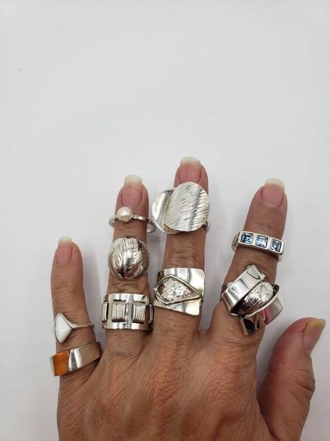 Trendy Silver Rings, Silver Chunky Rings, 1990s Style, Chunky Silver Rings, Ring Inspo, Dope Jewelry, Funky Jewelry, Jewelry Lookbook, Dream Jewelry