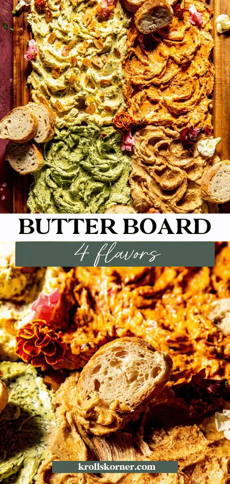 Ultimate Butter Board - 4 Flavors! • Kroll's Korner Italian Butter Board, Sun Dried Tomato Butter, Butter Boards, Basil Butter, Flavored Butters, Butter Board, Tomato Butter, Comfort Food Chicken, Garlic Herb Butter