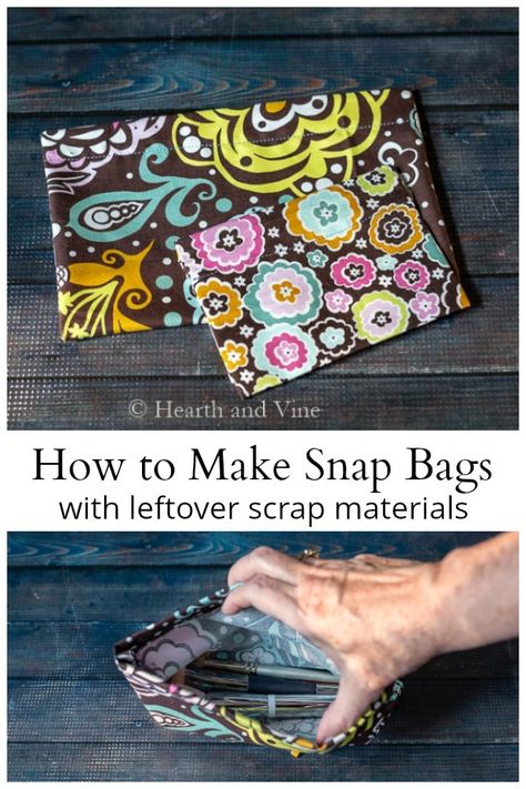 Snap Bags, Thrifty Style, Snap Bag, Fabric Cards, Scrap Material, Small Sewing Projects, Bag Ideas, Bags Tutorial, Easy Sewing Projects