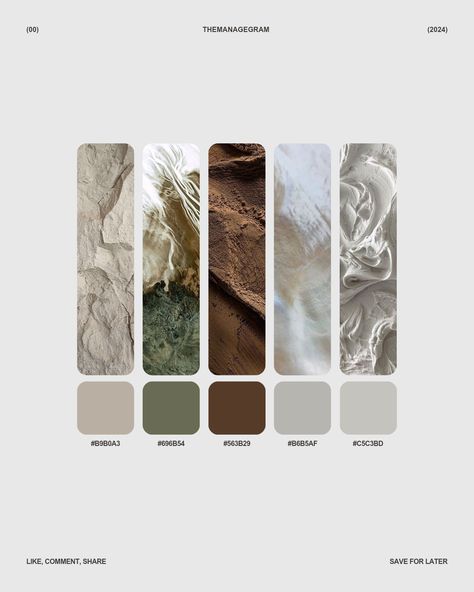 Neutral Texture Mood-Board Color Palette Colors And Textures Moodboard, Mood Boards For Instagram, Presentation Mood Board, Color Palette Instagram Post, Instagram Posts Color Palette, Cmf Design Moodboard, Color Palette Sketchbook, Social Proof Design, Color Palette Social Media