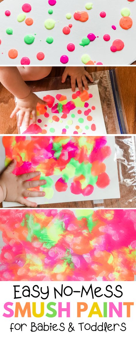 This easy toddler craft turns out so pretty! Smush painting is a great sensory process art project for any age, but the no-mess factor makes it perfect for babies & toddlers! Good for ages 12 months, 18 months, 2 year olds and up! Painting For Toddlers, Easy Toddler Crafts, Toddler Painting, Easy Toddler Activities, Art Activities For Toddlers, Baby Sensory Play, Toddler Art Projects, Paper Greeting, Toddler Arts And Crafts