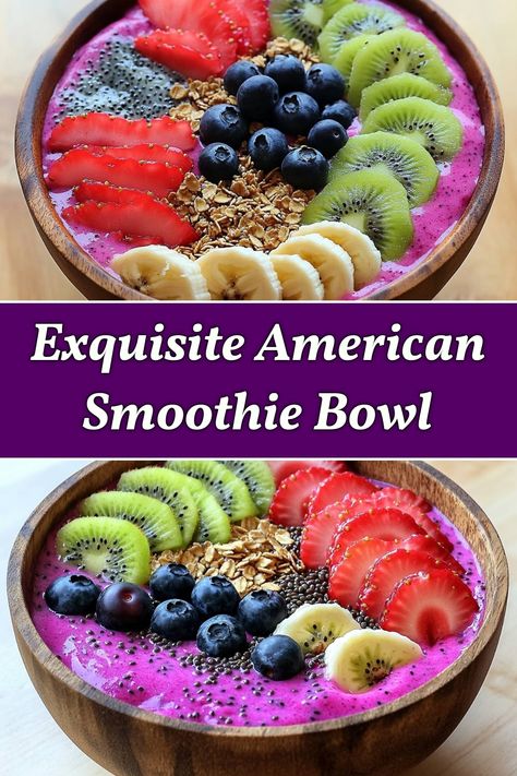 Indulge in my Exquisite American Smoothie Bowl, a colorful and nutritious delight! This recipe features a vibrant blend of dragon fruit, topped with fresh strawberries, bananas, kiwis, and blueberries. Perfect for breakfast or a refreshing snack, this bowl is a feast for the eyes and the taste buds. Let’s create this gorgeous, healthy treat together! Acai Bowl Recipe, Homemade Banana Pudding Recipe, Smoothie Base, Acai Bowls Recipe, Grilled Halibut, Homemade Banana Pudding, Refreshing Snacks, Tuna Salad Recipe, Meal Prep Clean Eating