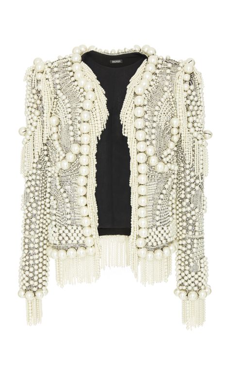 Collarless Pearled Jacket by BALMAIN for Preorder on Moda Operandi Pearl Jacket, Balmain Jacket, Balmain Fashion, Rich Clothes, Balmain Collection, Diy Jacket, Beaded Jacket, Fashion Wallpaper, Evening Jackets