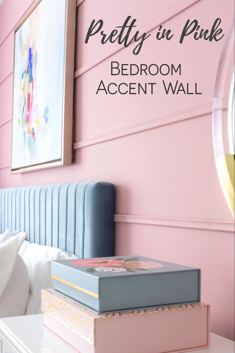 Bedroom Accent Wall with blush color . #bedroom #accentwall #boardandbatten Rose Pink Accent Wall Bedroom, Blush Pink Feature Wall Bedroom, Pastel Pink Accent Wall, Accent Wall In Kids Bedroom, Teen Bedroom Wall Ideas, Blush Walls Bedroom, Toddler Girl Bedroom Accent Wall, Pink Board And Batten Wall Bedroom, Pink And Blue Accent Wall