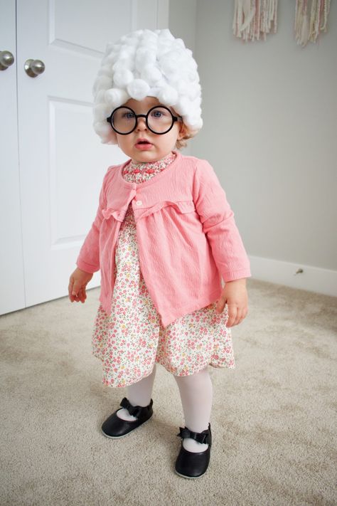 DIY Old Lady Halloween Costume For Baby | Momma Survival Guide Diy Old Lady Costume, Baby Old Lady Costume, Baby Grandma Costume, Old People Costume, Old Lady Halloween Costume, Old Lady Halloween, Diy Baby Halloween Costumes, Diy Girls Costumes, Grandma Costume