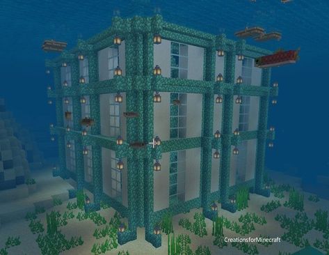 Prismarine Builds Minecraft, Minecraft Prismarine Builds, Minecraft Underwater House, Minecraft Bases, Underwater River, Minecraft Underwater, Casa Minecraft, Mega Base, Water Castle