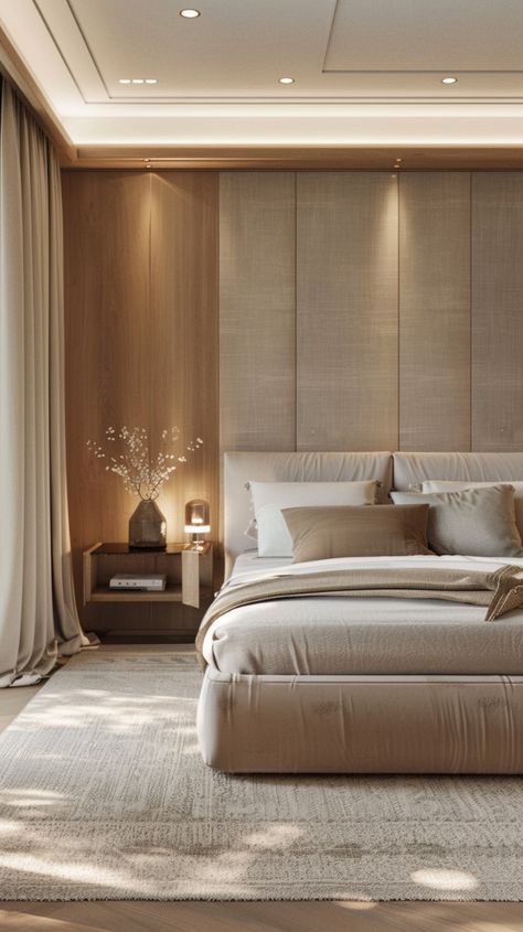 Japandi Luxury Bedroom, Tranquil Bedroom Decor, Elegant Master Bedrooms Decor Modern, Bedroom Ideas Neutral Colors, Neutral Primary Bedroom, Bedroom Neutral Colors, Minimalistic Bedroom Ideas, Bright Bedroom Ideas, Color Schemes Bedroom