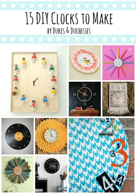 15 DIY clocks to make vooral play mobile en dassen klok Homemade Clocks Diy Projects, Clock Face Ideas, Clock Diy Crafts Wall Decor, How To Make Clocks Diy, Clock Decoration Ideas, Clock Diy Ideas, Cardboard Clock Diy, Making Clocks Easy Diy, Diy Clock Ideas