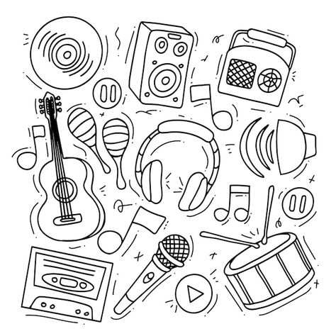 Doodles Related To Music, Music Sketches Creative Easy, Music Easy Drawings, Concert Drawing Easy, Music Related Drawings Easy, Music Graphic Design Illustration, How To Draw Music, Music Sketches Easy, Music Doodles Simple