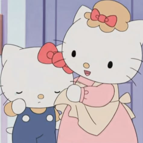 growing up with hello kitty Hello Kitty And Her Mom, Hello Kitty Old Cartoon, Old Hello Kitty Cartoon, Hello Kitty Paradise, Collage Aesthetic Pictures, Old Hello Kitty, Hello Kitty Show, Hello Kitty Pfps, All Sanrio Characters