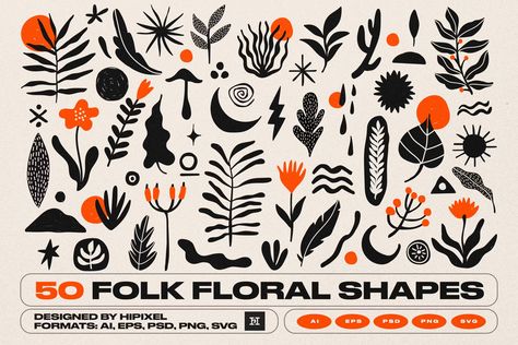 50 Folk Floral Shapes, Objects ft. bohemian & magic - Envato Elements Bohemian Graphic Design, Lino Design, Bohemian Logo, Logo Desing, Folk Floral, Texture Graphic Design, Graphic Design Elements, Tactile Texture, Bandana Design