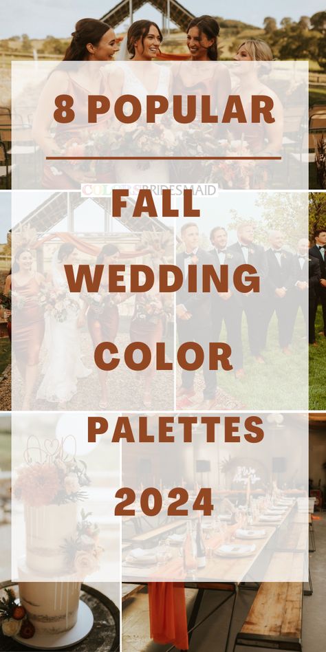 Fall Wedding Color Palette 2024, Wedding Colors For Fall 2024, Wedding Ideas Color Schemes Fall, September 2024 Wedding Colors, Wedding Colors 2024 Fall, Color For Wedding Ideas, Wedding Theme Colors 2024, Rust Blue Color Palette, Rustic Wedding Color Schemes Fall