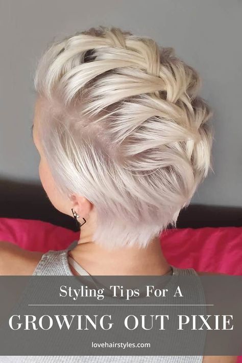 Short Hairstyles While Growing Hair Out, Growing Out Pixie With Undercut, Ways To Style Short Hair While Growing It Out, Growing Our A Pixie Hairstyles, Growing Out Undercut Hairstyles Tips, Styling A Growing Out Pixie Cut, Growing Out A Fade Haircut Women, Pixie Hairstyles Growing Out, Updo Pixie Hair