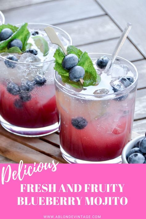 Blueberry Rum Drinks, Fresh Fruit Cocktail Recipes, Blueberry Mojito Recipe Pitcher, Mojito Recipe Vodka, Fruit Mojito Recipe, Blueberry Mojito Pitcher, Mojito Recipe Pitcher, Blueberry Mojito Recipe, Fruit Mojito