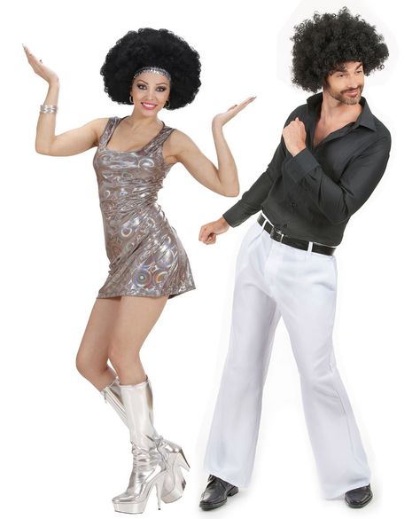 Disco Halloween Costumes Couples, Disco Couple Costume, Disco Halloween Costumes, Soul Train Fashion, 80s Disco Outfit, Disco Fancy Dress, Moda Disco, Couples Fancy Dress, 1970s Outfits