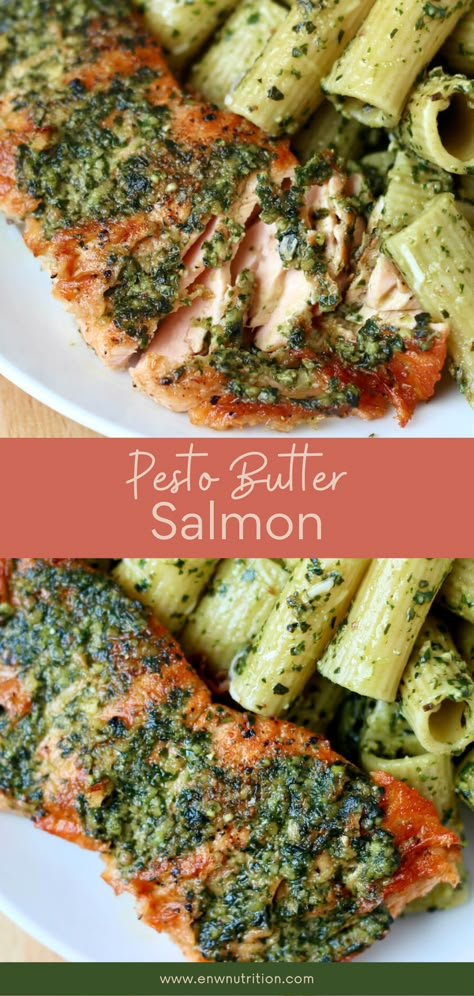 Butter Pesto Salmon, Date Night Dinner Recipes Salmon, Salmon Recipes With Pesto, Pesto Salmon Pasta Recipes, Creamy Pesto Salmon, Date Night Salmon Recipes, Baked Salmon Pesto, Salmon With Pesto Sauce, Seared Salmon Dinner Ideas