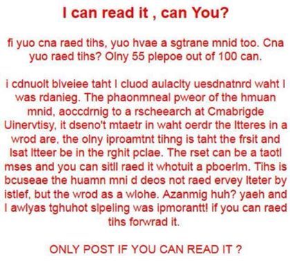 If You Can Read This, You Have A Strange Mind Too. Can You Read This? Only 55 People Out Of 100 Can. The Babadook, Mind Tricks, E Card, Brain Teasers, Teenager Posts, What’s Going On, Mind Blown, Woman Quotes, Just In Case