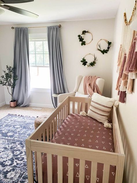 Nursery Ideas Mauve, Boho Mauve Nursery, Mauve Nursery Decor, Mauve Baby Girl Nursery, Mauve Room Ideas, Modern Boho Nursery Girl, Girl Nursery Mauve, Baby Girl Nursery Mauve, Baby Girl Nursery Themes Boho