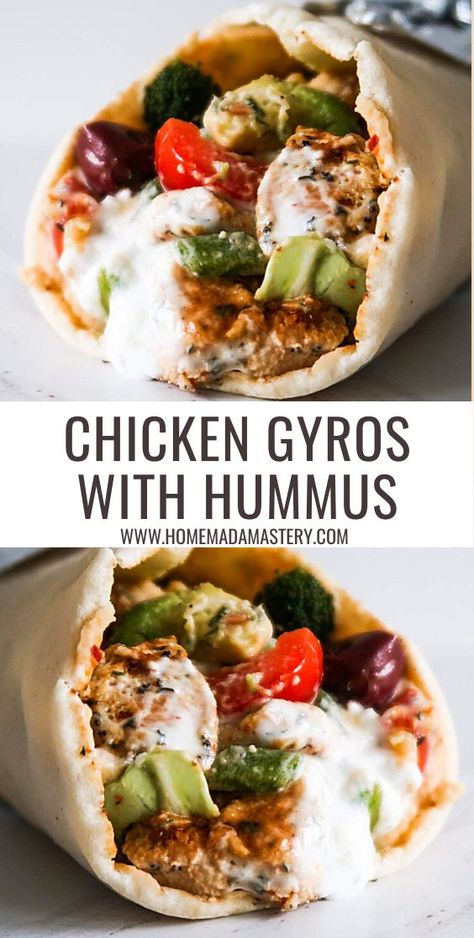 Chicken Hummus Wrap Recipes, Hummus Pita Wrap, Dinner Recipes With Hummus, Meditterean Wraps, Greek Wraps Recipes, Chicken Hummus Naan Wraps, Healthy Dinner Wraps Recipes, Mediterranean Diet Wraps, Chicken And Hummus Recipes