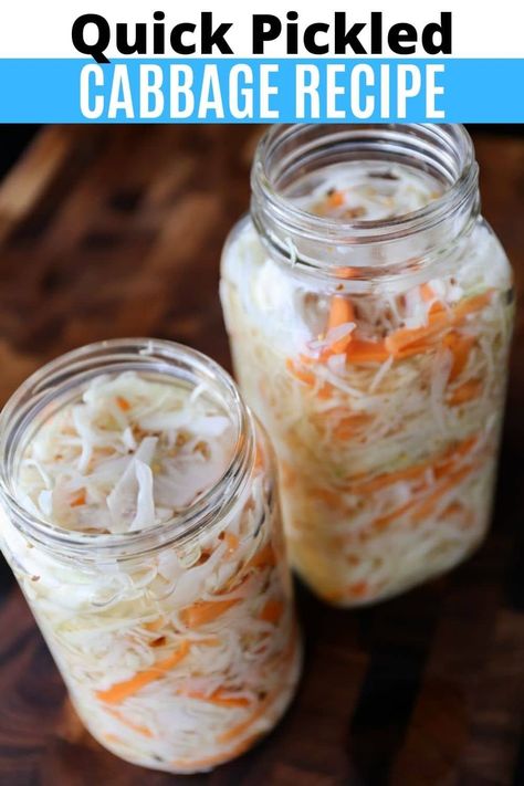 German Pickled Cabbage, Picked Cabbage Recipes, Pickle Cabbage Recipe, Fermented Cabbage And Carrots, Pickled Cabbage And Carrots, Pickled Shredded Carrots, Quick Pickling Recipes, German Pickles Recipe, Easy Pickled Carrots Recipe