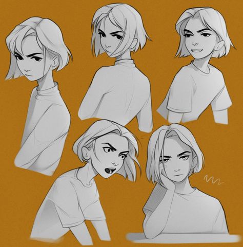 Short Straight Hair Drawing, Bob Drawing Hair, Someone Looking Down Reference Drawing, Bob Haircut Drawing Reference, Bob Hairstyle Drawing, Short Hair Reference Drawing Female, Back Of Head Drawing Hair, Shoulder Length Hair Drawing, Short Hair Women Drawing