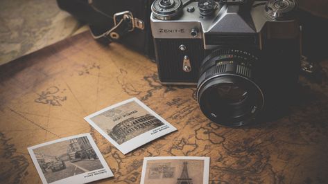 Download wallpaper 2560x1440 vintage, retro, camera, map, photos, travel widescreen 16:9 hd background 16 9, Laptop, Travel