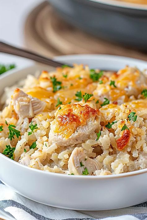 Cheesy Angel Chicken Rice Casserole Chicken Breast Casserole, Chicken Rice Recipe, Angel Chicken, Rice Cream, Chicken And Rice Recipe, Chicken Rice Recipes, Easy Chicken And Rice, Chicken Rice Casserole, Creamy Rice