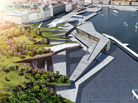 Helsinki South Harbour on Behance Waterfront Architecture, Campus Landscape, Architectural Renderings, Arch Presentation, Design Club, Presentation Boards, Architecture Magazine, Music Center, Sacred Architecture