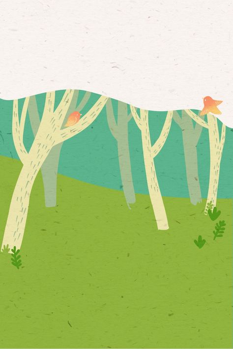 Hand-painted style, woods, grass, birds, small fresh, simple flat, green plants, refreshing Illustration Background Simple, Woods Background, Spring Cartoon, Grass Wallpaper, Illustration Wallpaper, Painting Quotes, Wallpaper Image, Illustration Style, Simple Illustration