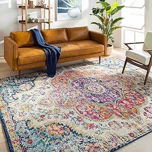 Nestled beneath the feet, this vibrant tapestry bursts with a kaleidoscope of hues, each thread a stroke of brilliance. Colorful Boho Rugs, Medallion Area Rug, Hallway Flooring, Teal Rug, Vintage Medallion, Updated Traditional, Moroccan Area Rug, Bohemian Area Rugs, Living Room Area Rugs