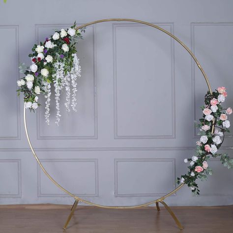 7.5 Ft Gold M7.5 Ft Gold Metal Round Wedding Arch Photo Booth Backdrop Stand | 100 Lbs Capacity| eFavorMart Diy Fotokabine, Photo Backdrop Stand, Metal Wedding Arch, Diy Photo Booth, Ceremony Arch, Photo Booth Backdrop, Floral Garland, Floral Arch, Backdrop Stand