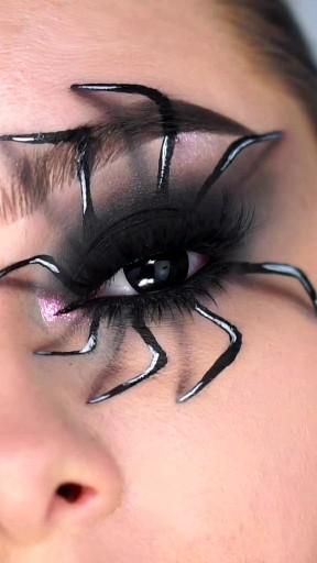 Spider Eye Tutorial, Halloween Simple Makeup Looks, Spiderweb Halloween Makeup, Spider Face Makeup, Spider Makeup Looks, Spider Makeup Halloween, Spider Eye Makeup, Halloween Trucco, Simple Halloween Makeup