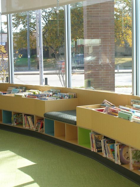 Picture Book Shelving in Children's Area by madisonpubliclibrary, via Flickr Childrens Library Design, Kindergarten Library Design, School Library Furniture Design, Elementary School Library Design, Library Furniture School, Library Furniture Design, Book Shelving, Children Library, Traditional Home Offices