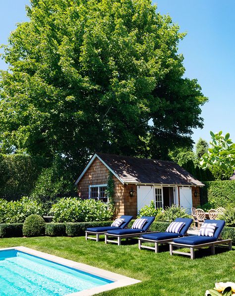 Long Island House, Potted Boxwood, Poolside Furniture, Natural Swimming Ponds, Swimming Pool Landscaping, Diy Swimming Pool, Outdoor Remodel, Rectangular Pool, Landscape Designs