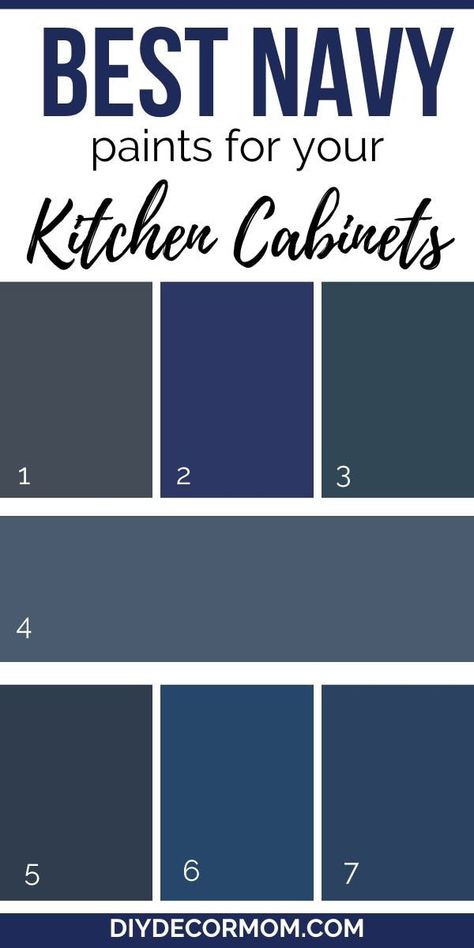 Best Paint Colors For Kitchen, Paint Colors For Kitchen Cabinets, Colors For Kitchen Cabinets, Paint Colors For Kitchen, Navy Paint Colors, Paint Your Kitchen Cabinets, Navy Blue Kitchen Cabinets, Grey Blue Kitchen, Blue Kitchen Island