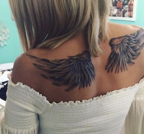 Wings Tattoo Shoulder Women, Angel Wings Tattoo On Chest Women, Wing Shoulder Tattoo Women, Back Tattoo Women Angel Wings, Angle Wing Tattoos Back, Bird Wing Tattoo Back, Wing Tattoo Women Back, Wing Tattoos On Back Women, Back Tattoo Women Angel