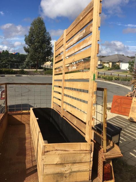 Privacy screen planter box | Bunnings Workshop community Garden Partition, Timber Planter Boxes, Wood Pallet Fence, Screening Ideas, Timber Planters, Pallet Planter Box, Driveway Patio, Privacy Planter, Outdoor Pallet Projects