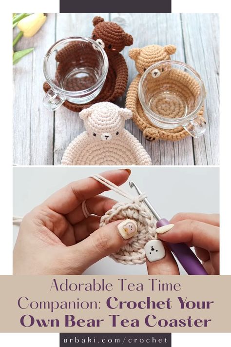 Crochet Teddy Bear Coaster, Crochet Bear Coasters Free Pattern, Crochet Bear Coaster Pattern, Crochet Tea Coaster Free Pattern, Functional Crochet Patterns, Crochet Bear Coaster, Crochet Tea Coaster, Small Useful Crochet Projects, Free Coaster Crochet Patterns